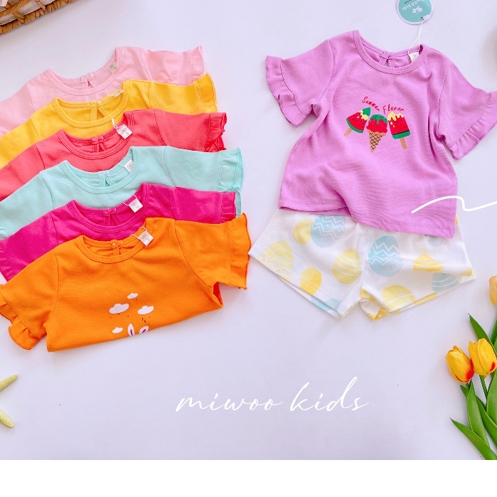 Bộ Bé Gái Ngắn Tay Áo Màu Phối Quần Hoa Vải Mềm Mịn / Đồ Bé Gái Thun Cotton Hoạ Tiết Siêu Cưng BG20