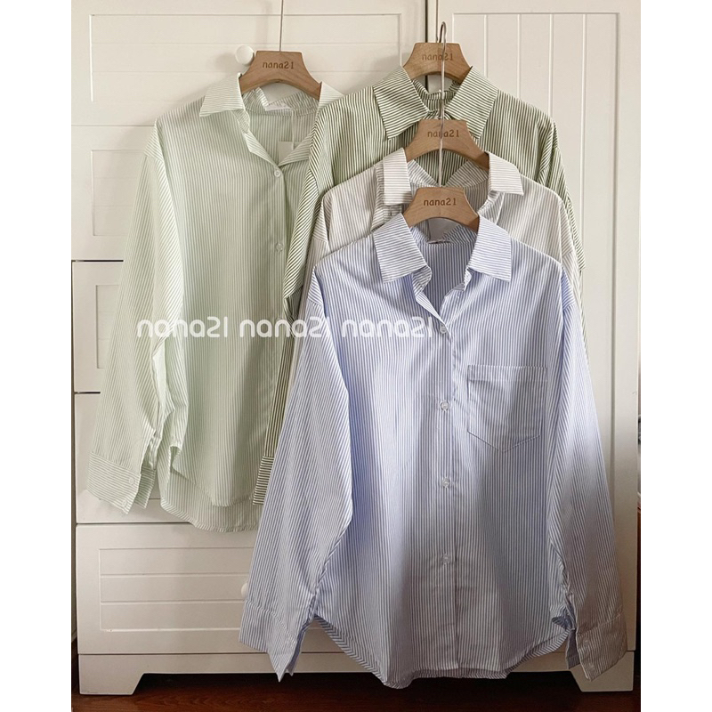 Áo sơ mi trơn form rộng 1 túi nhiều màu Nana21 Nanastore21