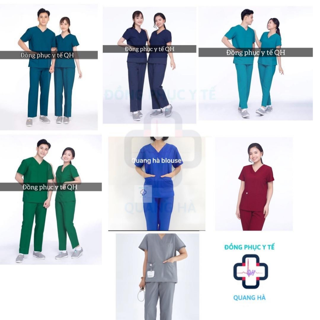 Bộ Scrubs Vải Cotton hàn cao cấp - bác sĩ, blouse cổ tim, đồng phục điều dưỡng, spa, thẩm mỹ viện, dược sĩ.