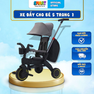 Xe đẩy cho bé 5 trong 1 , xe đẩy em bé gấp gọn , xe có bạn đạp cho bé , mái che , túi đựng đồ tiện lợi - SmartHomee