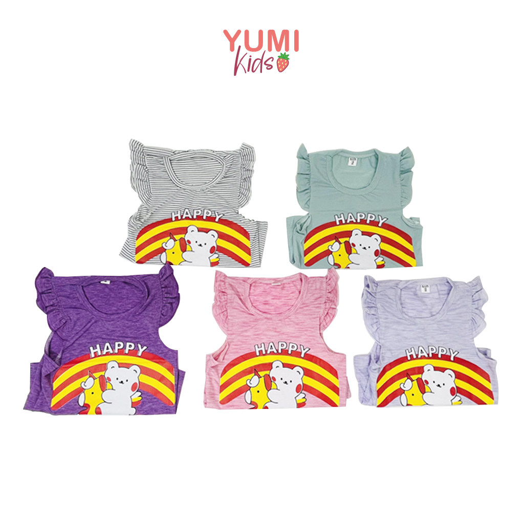 Bộ quần áo sát nách tay cánh tiên bé gái - Chữ Happy