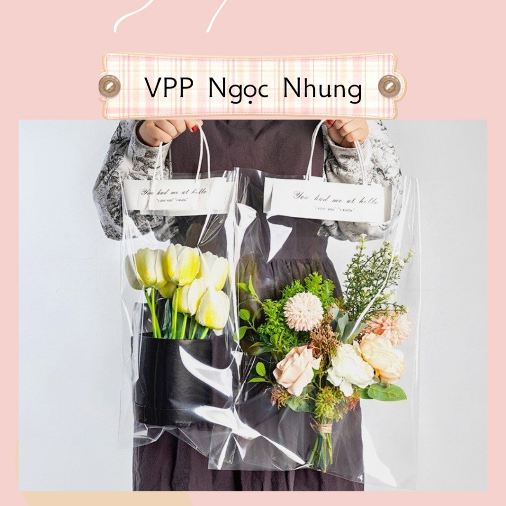 DIY Túi đựng hoa trong suốt có quai xách trắng trong suốt ❤️chữ tiếng anh❤️ sang chảnh