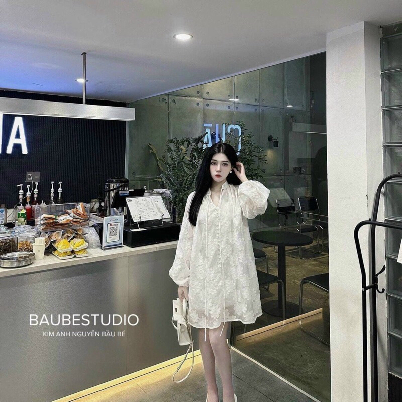 Đầm Gấm Hoa Trắng hàng thiết kế