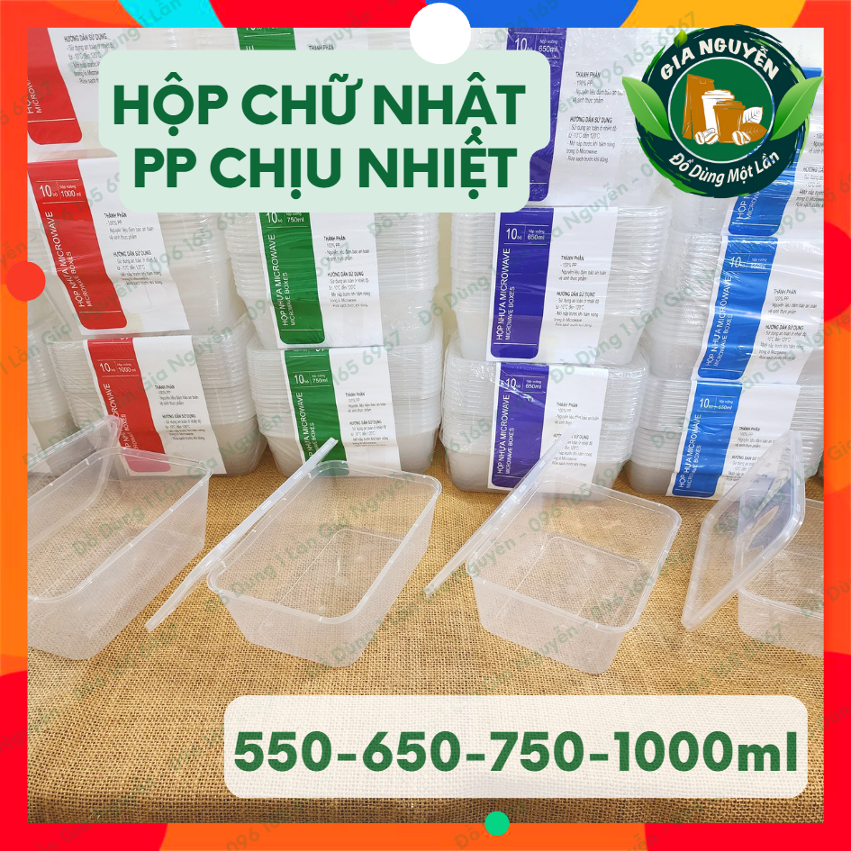 Combo 20 Hộp Nhựa Chữ Nhật PP 550ml, 650ml, 750ml, 1000ml Chịu Nhiệt  Đựng Thực Phẩm, Đồ Ăn Nóng-Lạnh, ....