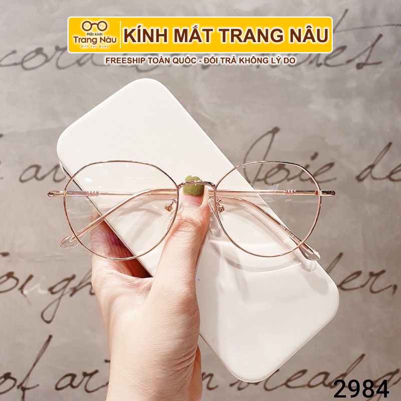 Gọng kính cận kim loại nữ thiết kế mắt tròn thanh mảnh màu sắc thời trang 2984