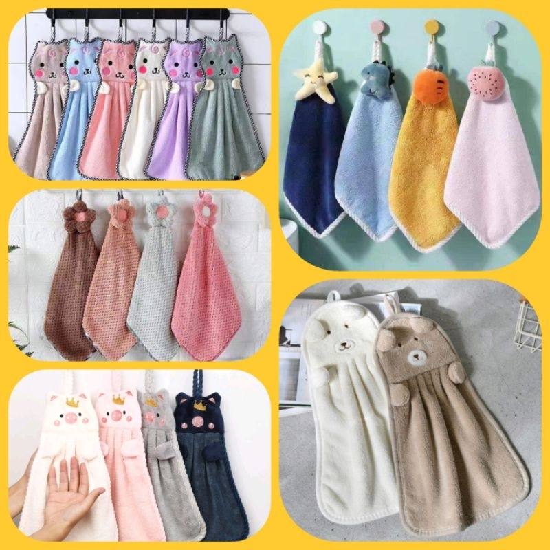 #Giá tốt# Khăn lau tay, lau bếp sợi bông cotton có móc treo, mặt khăn mềm mịn,thấm hút tốt, dễ giặt giũ, nhiều hình cute