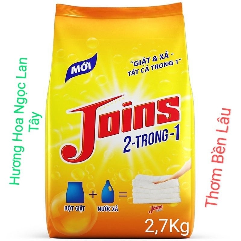 Bột Giặt Xả Joins 2 trong 1 Hương Thơm Dịu Nhẹ Bền Lâu ( loại 2,7Kg)