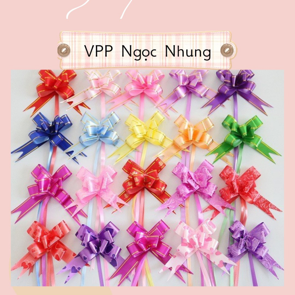 Nơ rút ❤️cánh bướm trơn, họa tiết trái tim❤️ size nhỏ 9,5 cm trang trí giỏ hoa, bó hoa, hộp quà