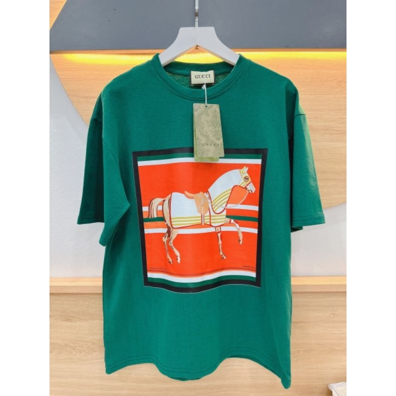 Áo phông xanh form rộng hoạ tiết ngựa cho nữ style Hàn Quốc trẻ trung năng động - Có buôn sỉ -SP 3194