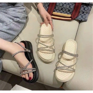  Dép Quai Dây Đính Đá, Sandal Nữ, Đế Độn 5cm Thời Trang Mới Dành Cho Nữ
