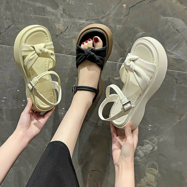 Giày Sandal nữ, dép sandal nữ quai thắt nút khóa cài đế su 4PH êm chân cực xinh