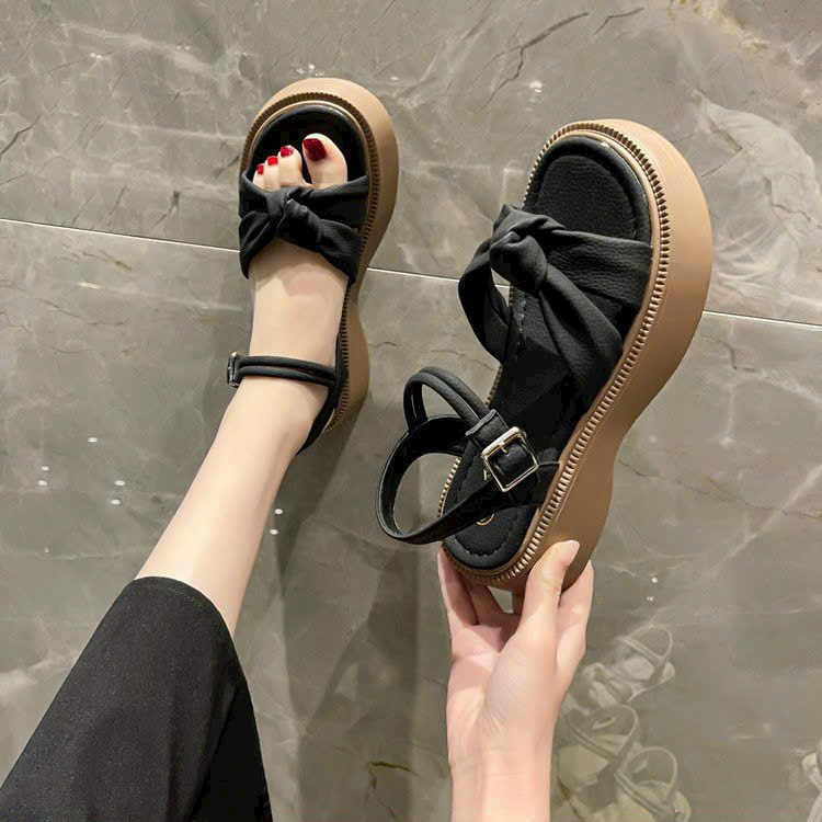 Giày Sandal nữ, dép sandal nữ quai thắt nút khóa cài đế su 4PH êm chân cực xinh