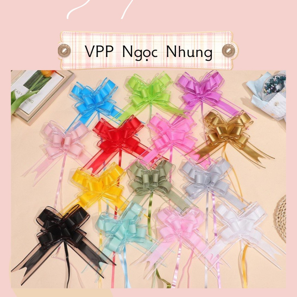 Nơ rút ❤️viền voan cánh bướm trơn❤️ size to 20 cm trang trí giỏ quà, bó hoa, xe hoa