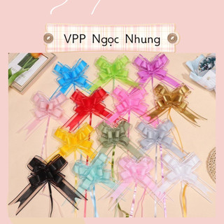 Nơ rút ❤️viền voan cánh bướm trơn❤️ size to 20 cm trang trí giỏ quà, bó hoa, xe hoa