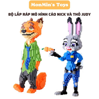 Bộ đồ chơi lắp ráp mô hình cáo đỏ nick thỏ judy mèo kitty ngồi sofa hc magic