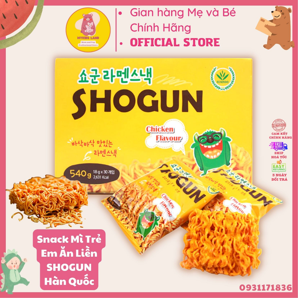 DATE T7.2024 Snack Mì Tôm Trẻ Em Ăn Liền SHOGUN Hàn Quốc Vị Gà Gói Lẻ 18g