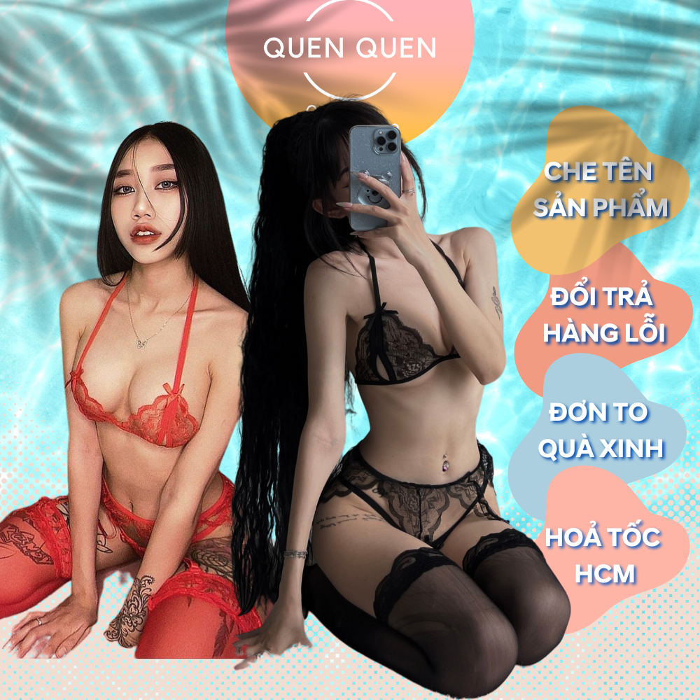 Đồ lót ren, Bralette quần lót lọt khe nữ QUENQUEN full set 3 món sexy