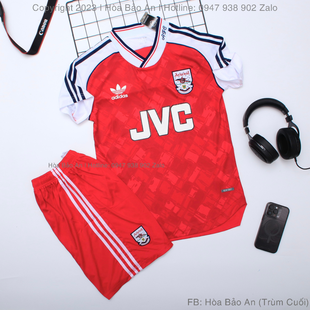 Quần Áo Bóng Đá- Áo Đá Banh CLB Arsenal JVC Màu Đỏ Phong cách Retro 1990/92 - Vải gai Thái Cao Cấp Chuẩn Thi Đấu