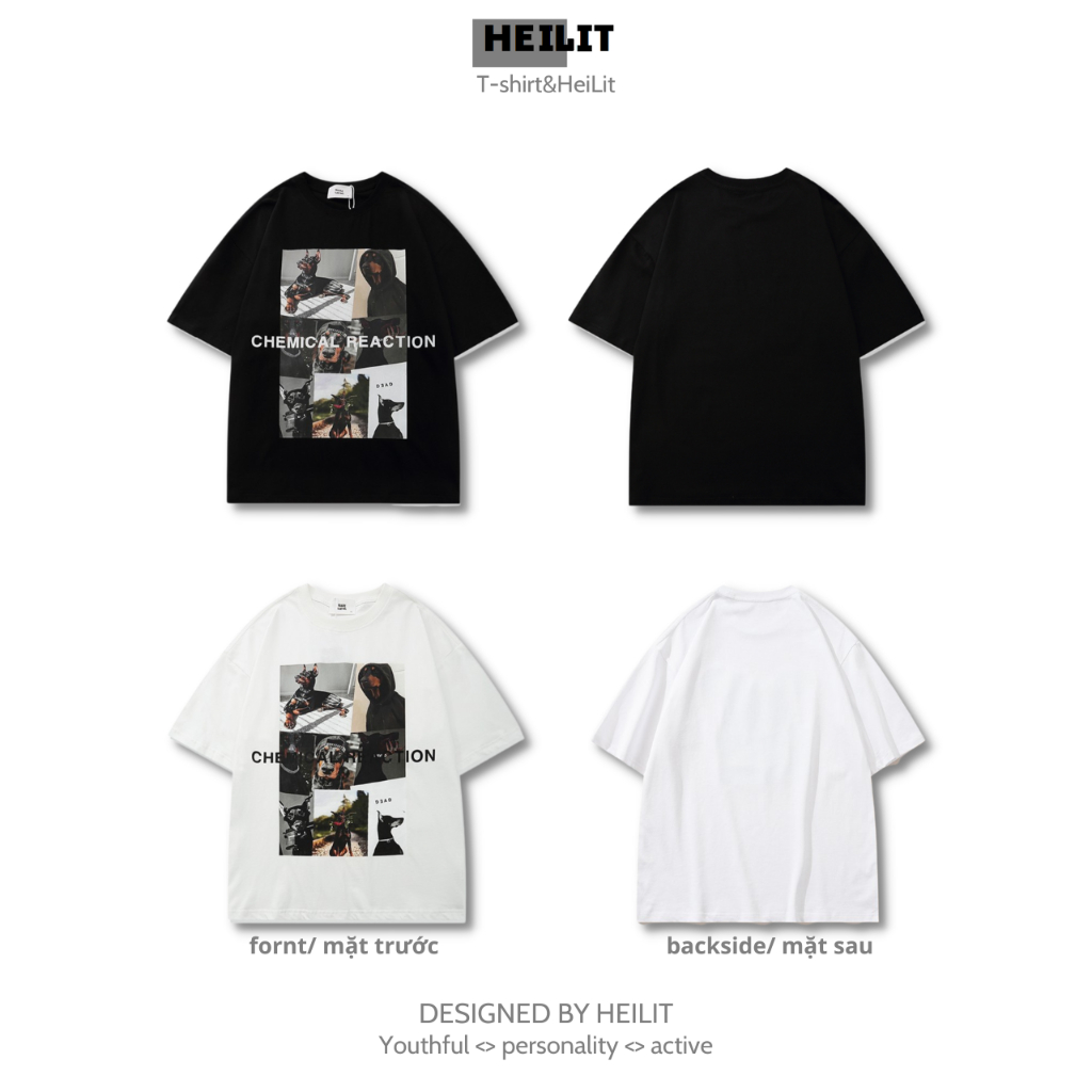 Áo Thun Nam Họa Tiết Chú Chó HeiLit Phông Tay Lỡ Chất Vải Cotton Co giãn Chuẩn Form Unisex