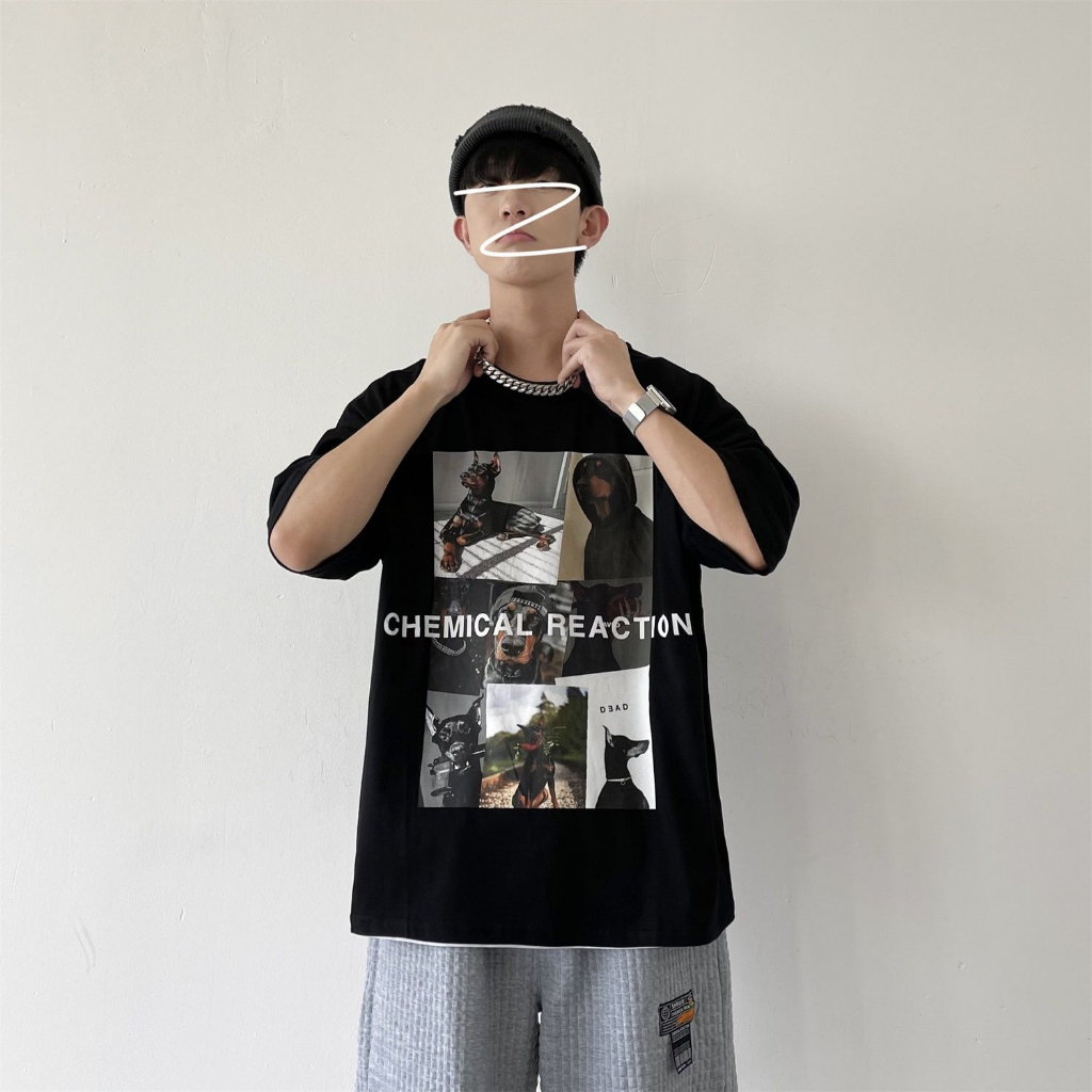 Áo Thun Nam Họa Tiết Chú Chó HeiLit Phông Tay Lỡ Chất Vải Cotton Co giãn Chuẩn Form Unisex