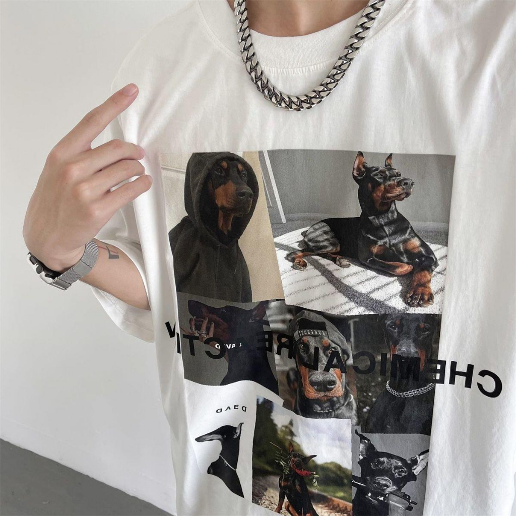 Áo Thun Nam Họa Tiết Chú Chó HeiLit Phông Tay Lỡ Chất Vải Cotton Co giãn Chuẩn Form Unisex