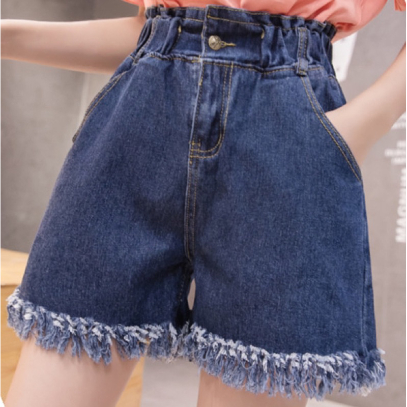 Quần jean big size short xanh đậm lai tua size lớn 65kg-90kg