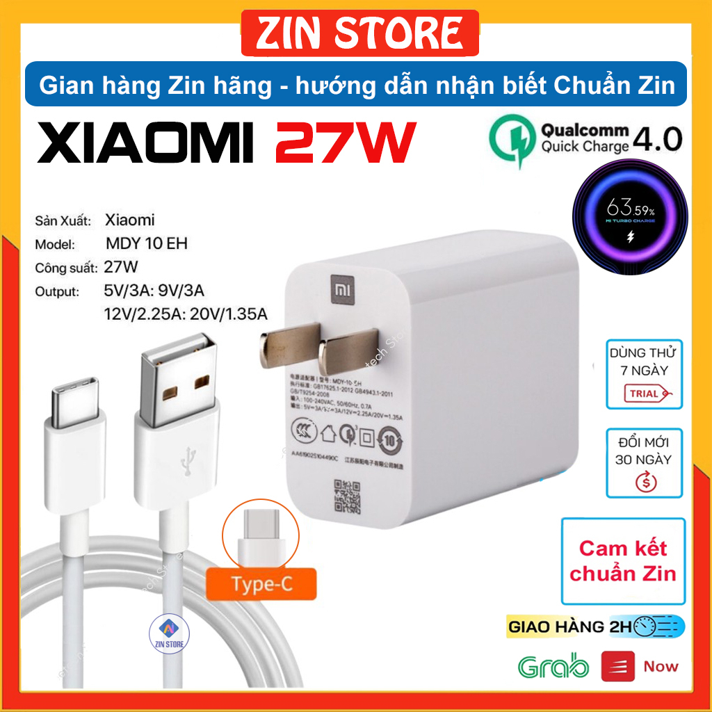 Bộ củ sạc nhanh Xiaomi  Mi Turbo Charge 4.0 mã MDY-10-EH - Zin hãng bóc máy