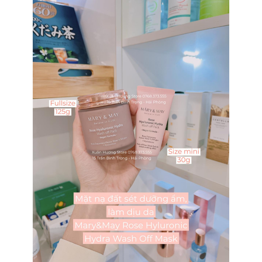 Mặt nạ đất sét dưỡng ẩm làm dịu da chiết xuất hoa hồng Mary&May Rose Hyaluronic Hydra Wash Off Mask