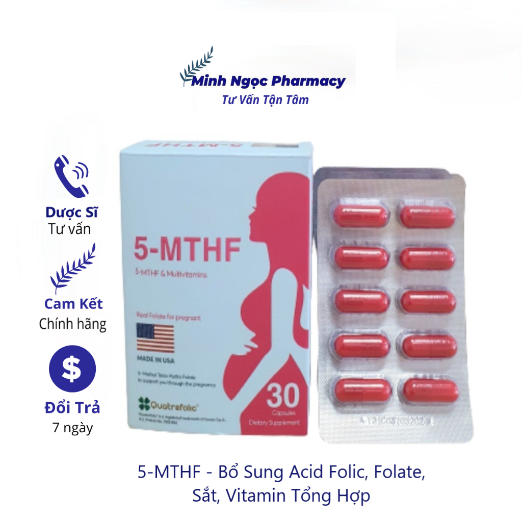 5-MTHF - Bổ Sung Acid Folic, Folate, Sắt, Vitamin Tổng Hợp, Hỗ Trợ Sinh Sản, Ngăn Dị Tật Thai NhI - Vỏ
