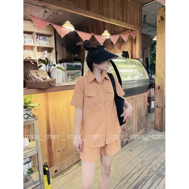 Set Bộ Sơ Mi Áo Cộc Quần Đùi Chất Đũi Gân Túi Hộp Mã QO068