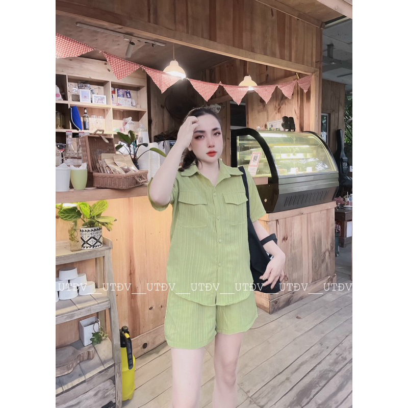Set Bộ Sơ Mi Áo Cộc Quần Đùi Chất Đũi Gân Túi Hộp Mã QO068