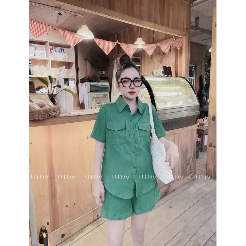 Set Bộ Sơ Mi Áo Cộc Quần Đùi Chất Đũi Gân Túi Hộp Mã QO068