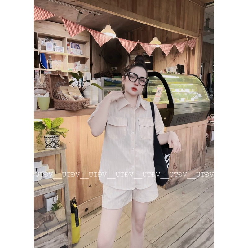 Set Bộ Sơ Mi Áo Cộc Quần Đùi Chất Đũi Gân Túi Hộp Mã QO068