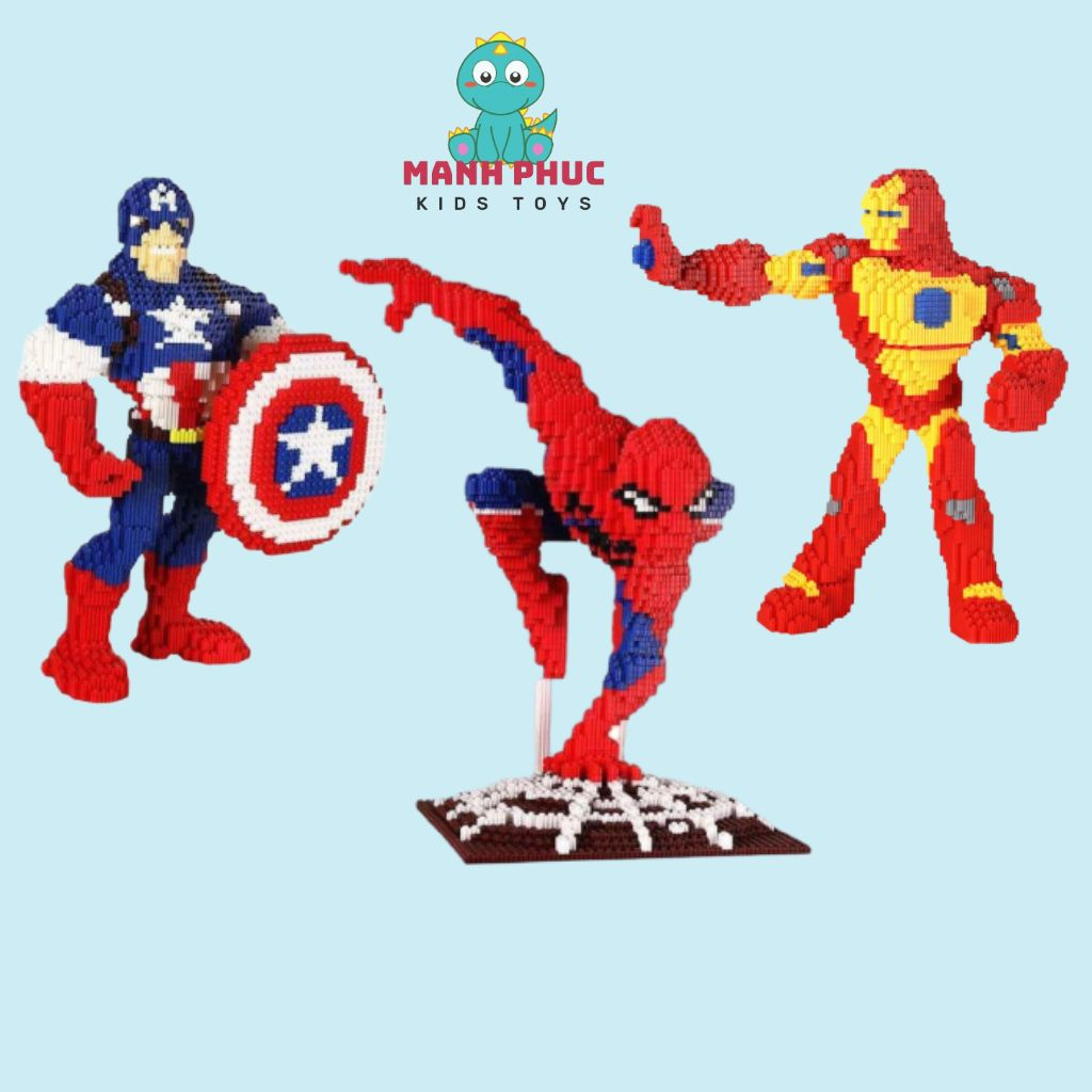 Đồ chơi lắp ráp mô hình nhân vật size lớn 35cm đến 45cm, với các nhân vật nổi tiếng và Gấu dễ thương tặng kèm búa