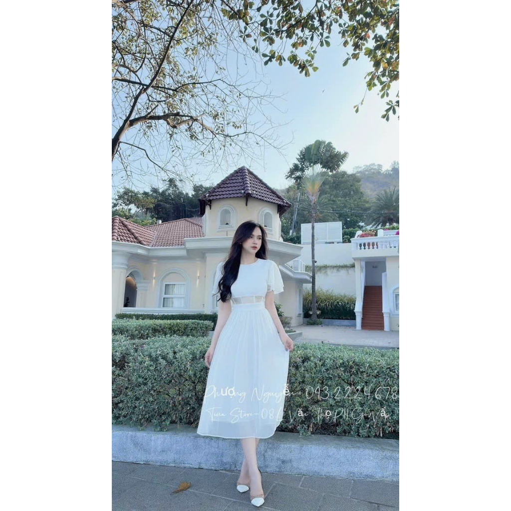 Đầm xòe tay ngắn cổ tròn hai lớp có mút