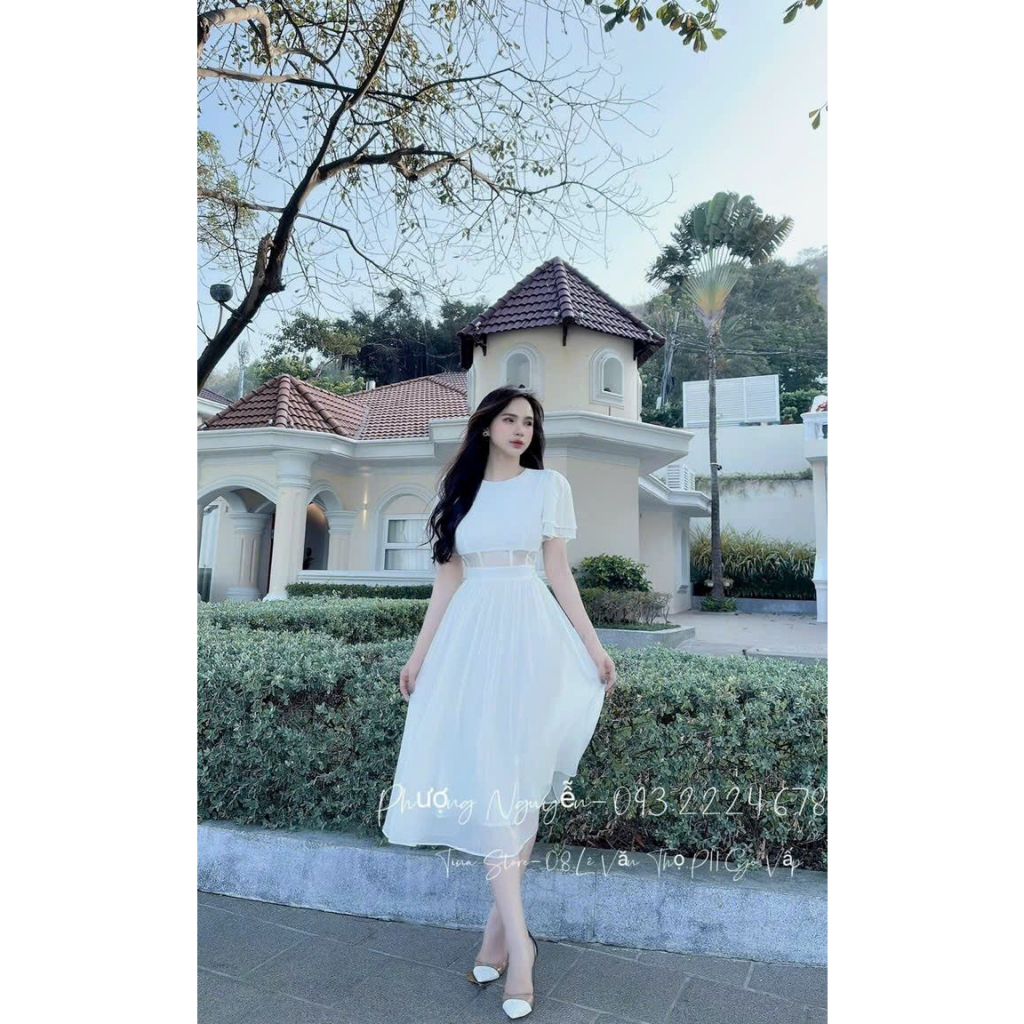 Đầm xòe tay ngắn cổ tròn hai lớp có mút