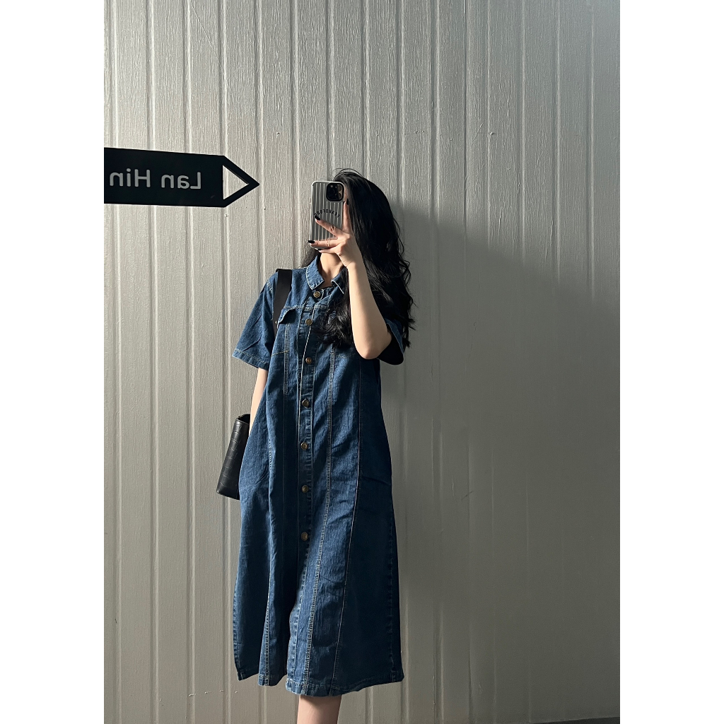 Váy Sơ-mi Jean Mềm Co Dãn [LanHin90]