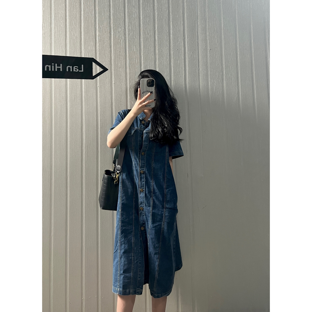 Váy Sơ-mi Jean Mềm Co Dãn [LanHin90]
