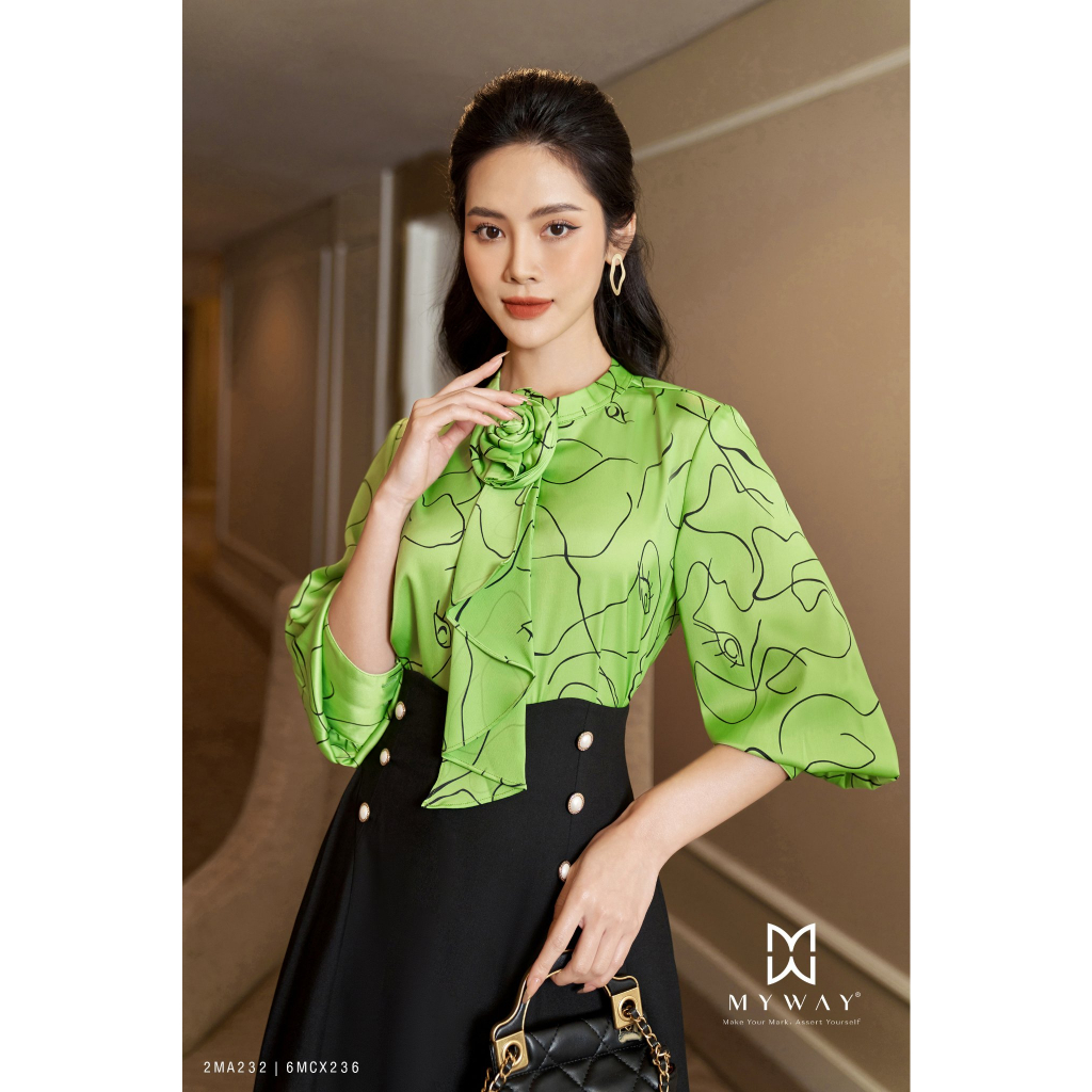 Áo Sơ Mi Nữ Công Sở MY WAY Cổ Nơ Họa Tiết Cao Cấp 2MA232 ht0
