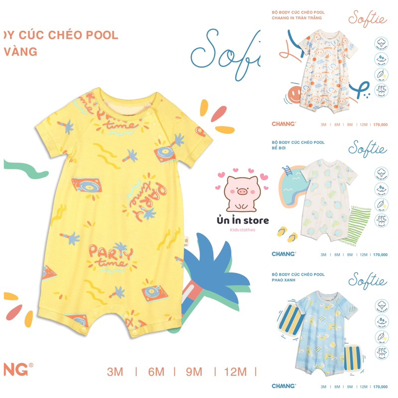 Chaang bộ body cộc tay cúc chéo Pool cho bé SS2023D04