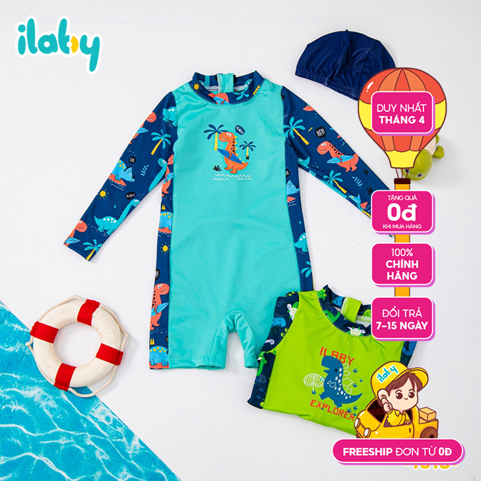 Bộ đồ bơi liền bé trai ILABY phối hoạ tiết in hình chất liệu thun lạnh co dãn 4 chiều cho bé 2-11 tuổi [70IG1618C3FT]