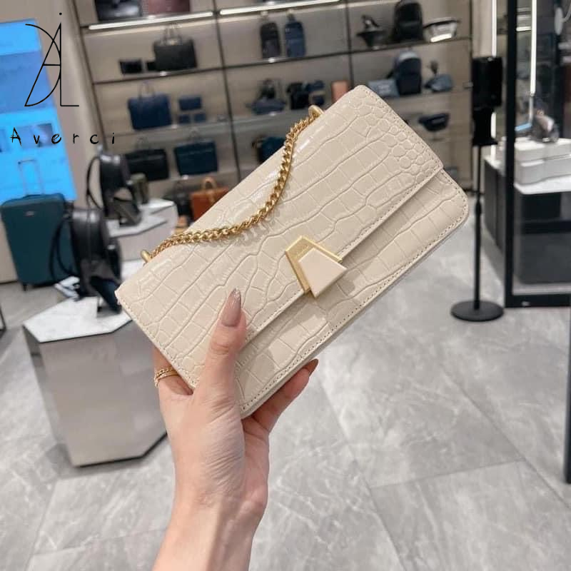 Túi Xách Nữ AVERCI, Túi Đeo Chéo Da Sần Hai Màu Đen Trắng Size 20cm Ảnh Thật Full Box, AVC323358