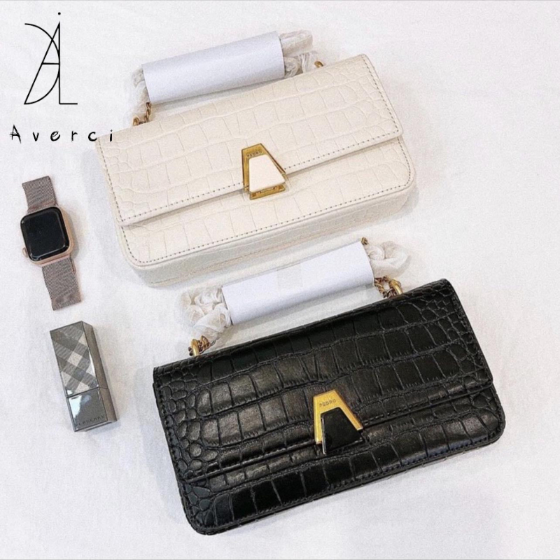 Túi Xách Nữ AVERCI, Túi Đeo Chéo Da Sần Hai Màu Đen Trắng Size 20cm Ảnh Thật Full Box, AVC323358