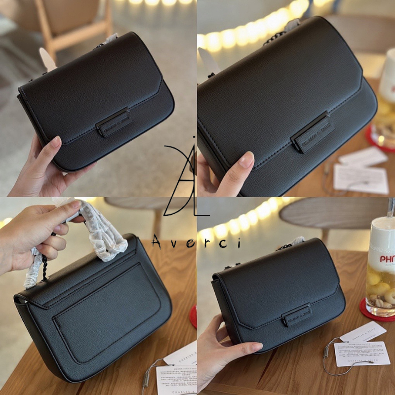 Túi Xách Nữ AVERCI, Túi Đeo Vai Cầm Tay Dáng Vuông Khóa Vuông Size 22cm Full Tag 3 Màu Đen Trắng Nâu, AVC323458