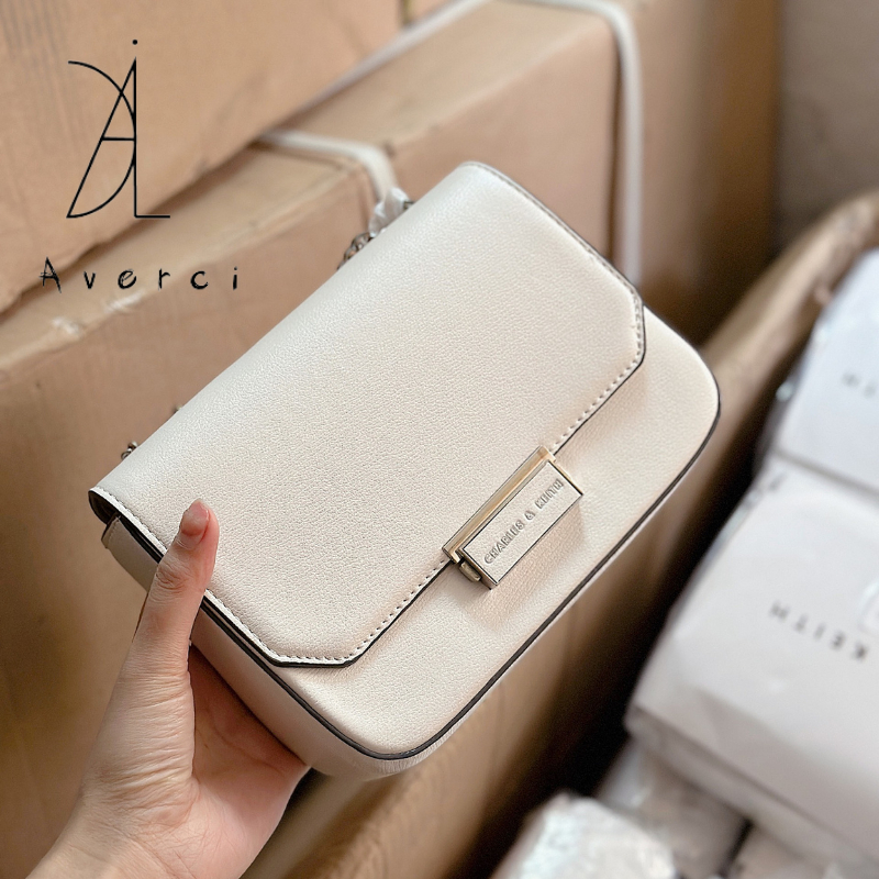 Túi Xách Nữ AVERCI, Túi Đeo Vai Cầm Tay Dáng Vuông Khóa Vuông Size 22cm Full Tag 3 Màu Đen Trắng Nâu, AVC323458