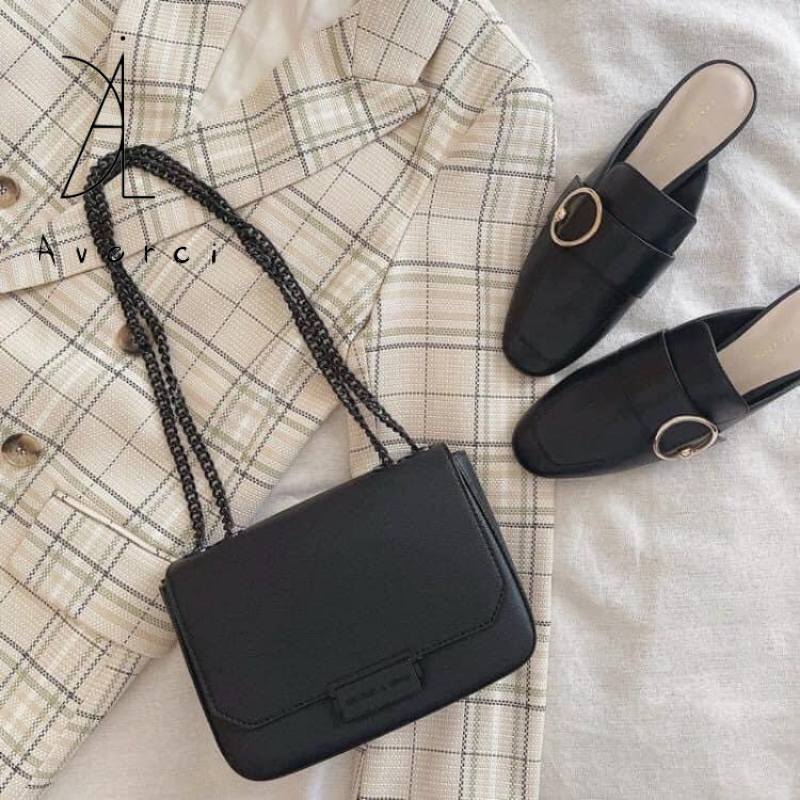 Túi Xách Nữ AVERCI, Túi Đeo Vai Cầm Tay Dáng Vuông Khóa Vuông Size 22cm Full Tag 3 Màu Đen Trắng Nâu, AVC323458