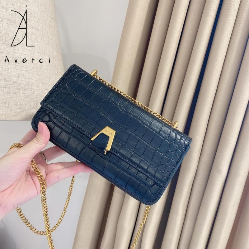 Túi Xách Nữ AVERCI, Túi Đeo Chéo Da Sần Hai Màu Đen Trắng Size 20cm Ảnh Thật Full Box, AVC323358