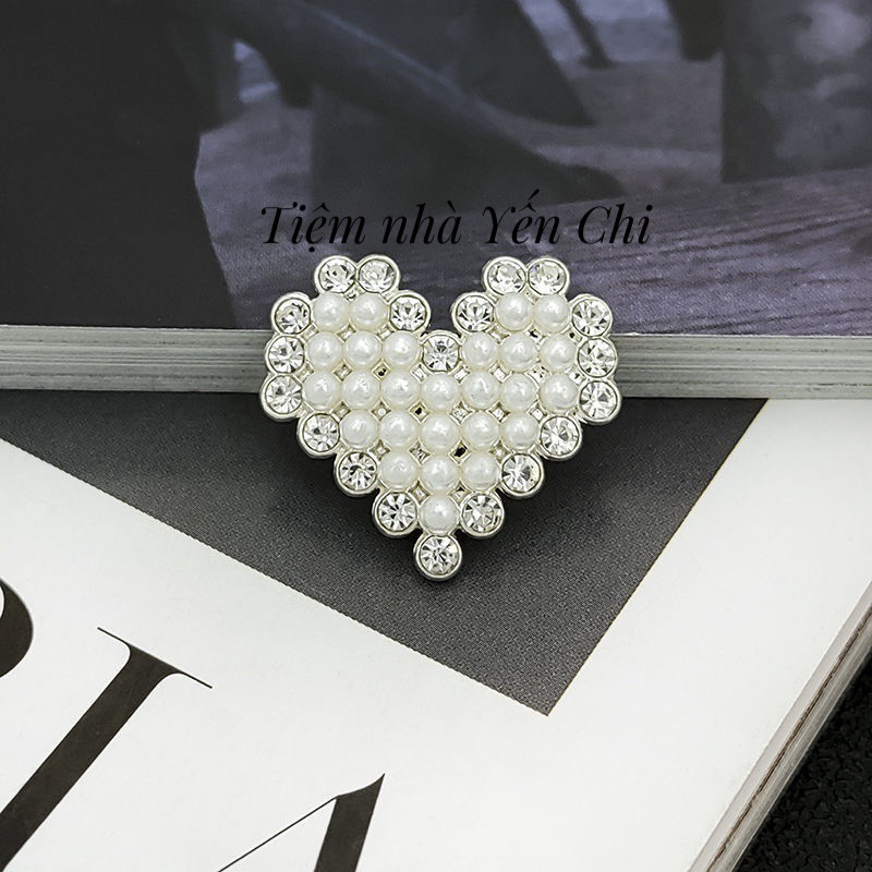 Khuy trái tim ngọc viền đá cao cấp siêu xinh 2.4cm