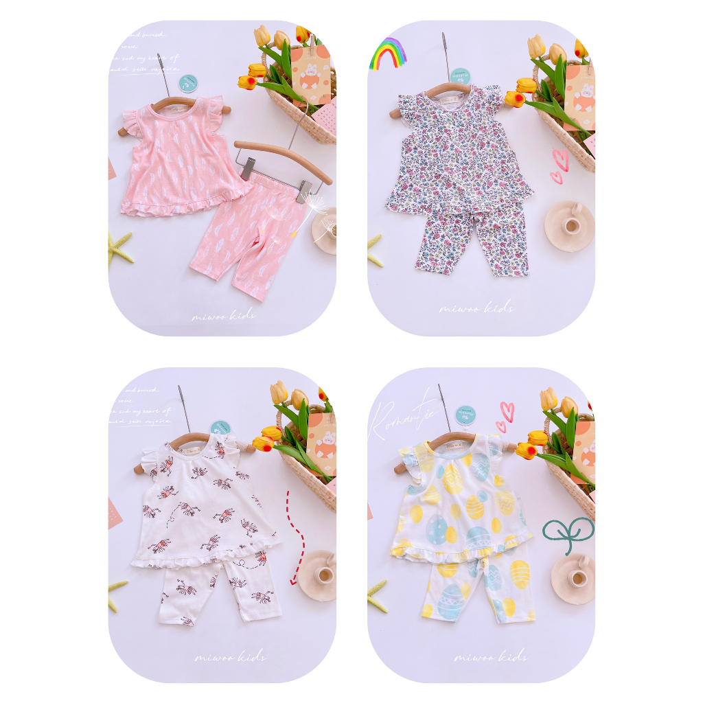 Bộ Bé Gái Quần Ngố Thun Bozip Mát Mịn Siêu Cưng