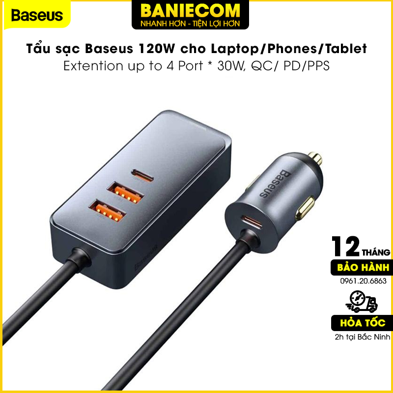 [NEW] Tẩu sạc nhanh mở rộng 4 Port Baseus Share Together Extention Car Charger 120W (Extention up to 4 Port * 30W, QC/ P | BigBuy360 - bigbuy360.vn